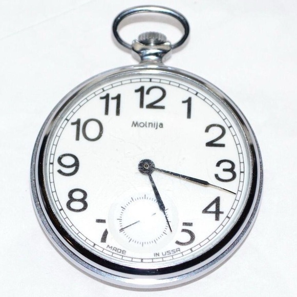 Vintage MOLNIJA Futbol Soccer Automatic Pocket Watch Soviet Russian 18 Jewels